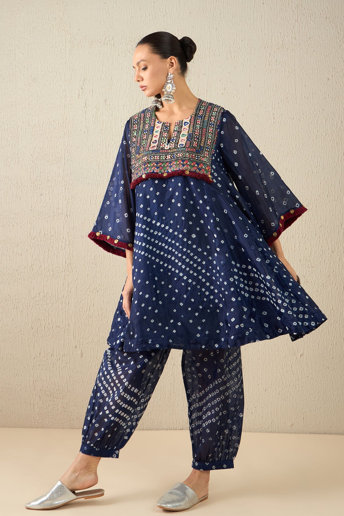 Navy Blue Bandhani Tunic Set