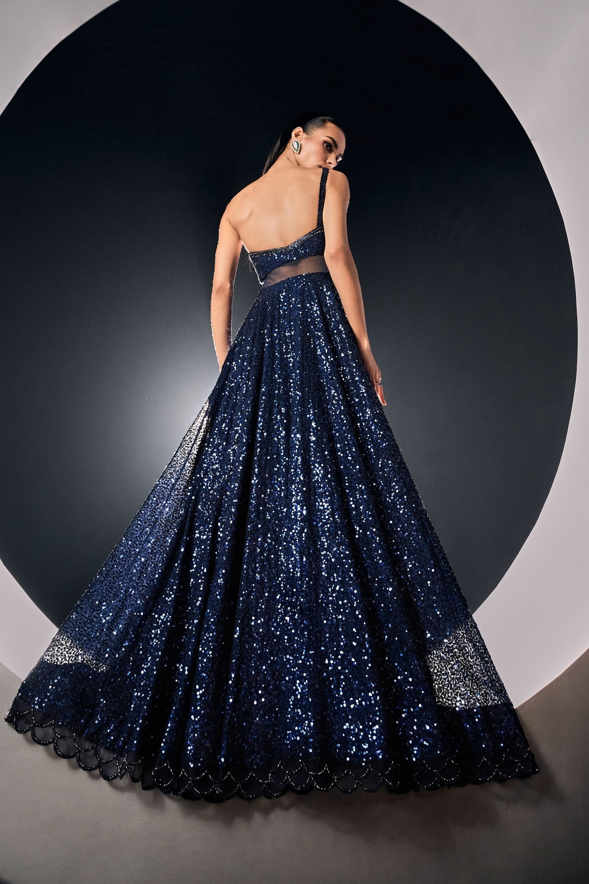 Blue Sequins One Shoulder Gown