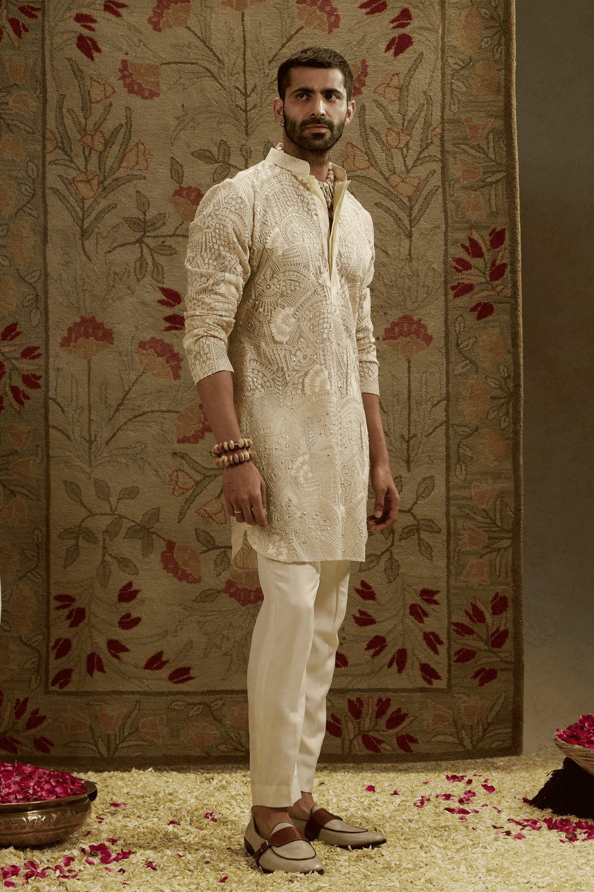 Magnolia Cream Organza Embellished Kurta