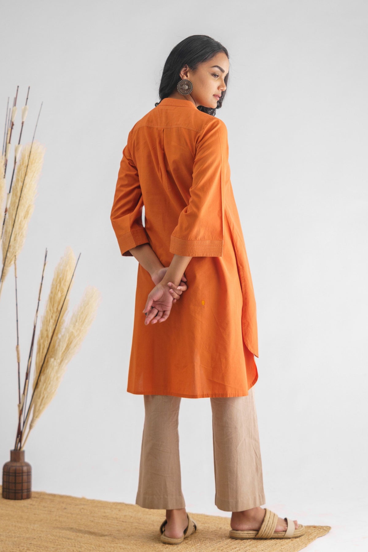 Orange Stitch Detail Tunic Set