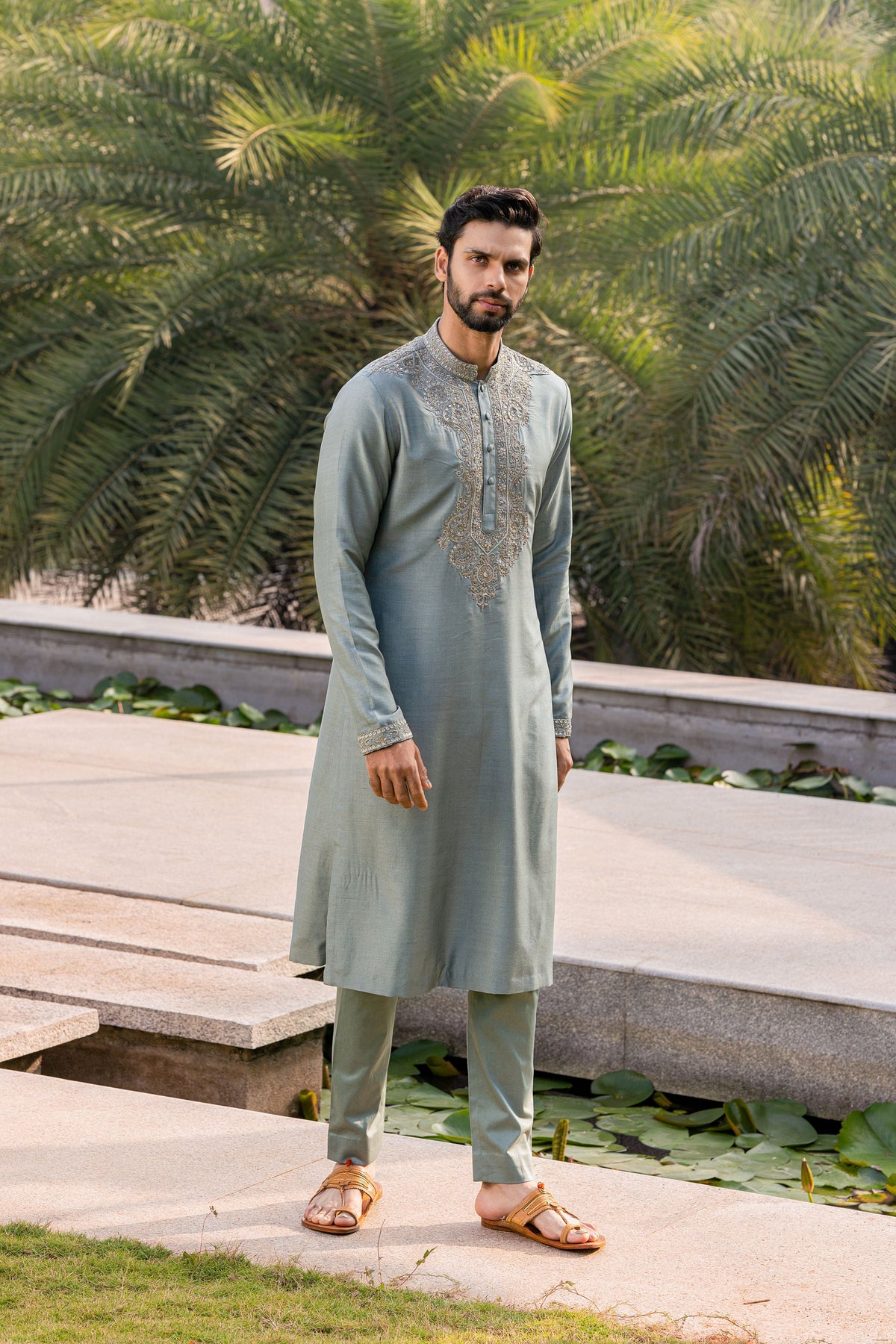 Teal Blue Embroidered Kurta Set