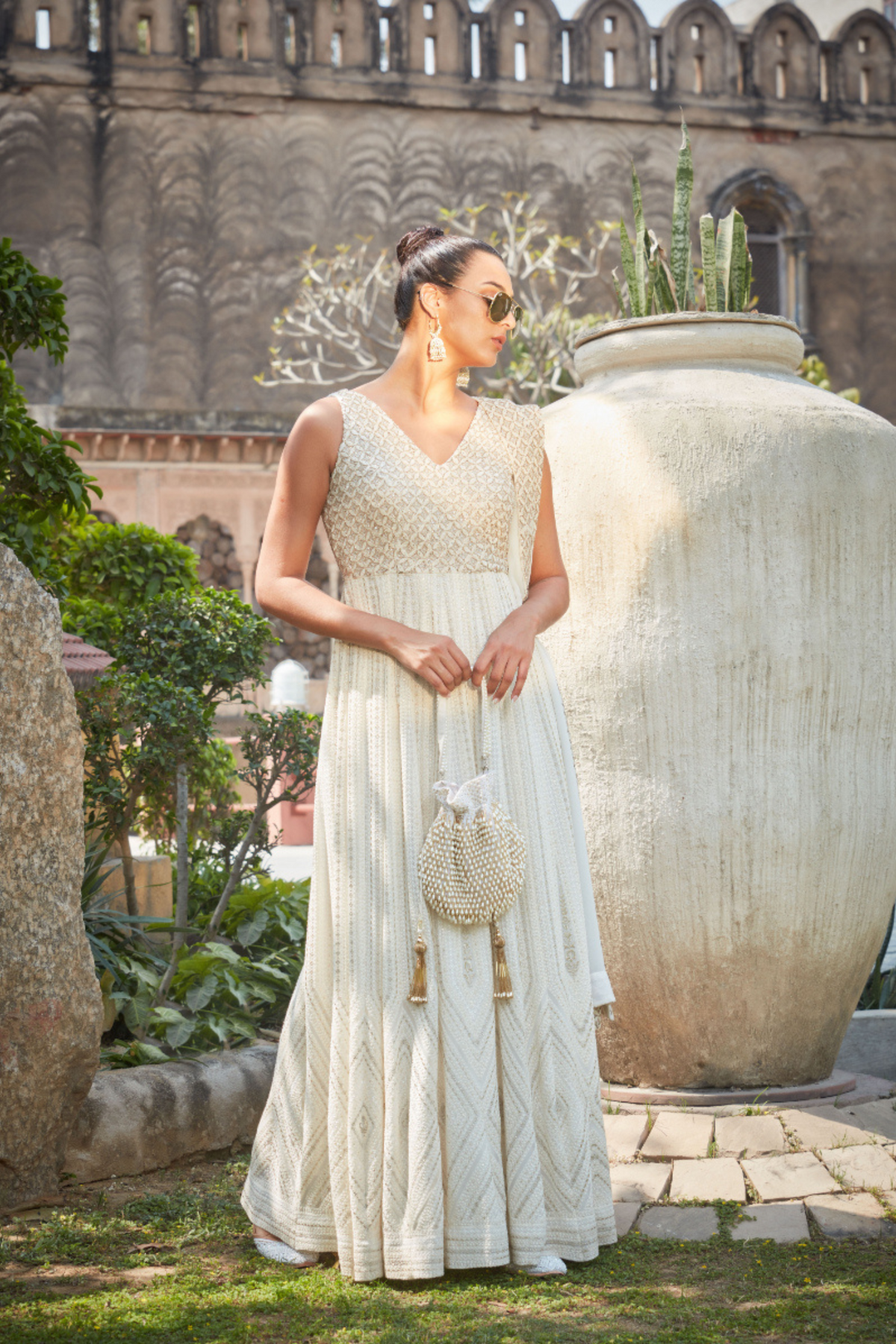 Adara Ivory Suede Potli