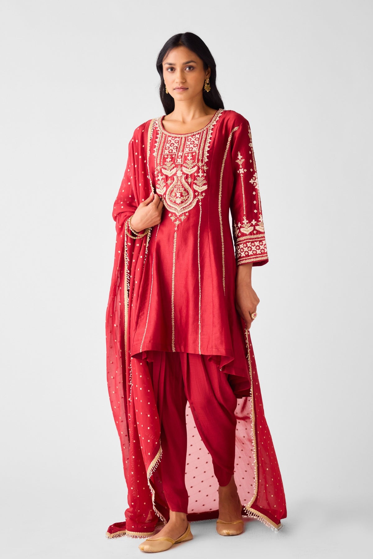 Red Embroidered Anarkali Set