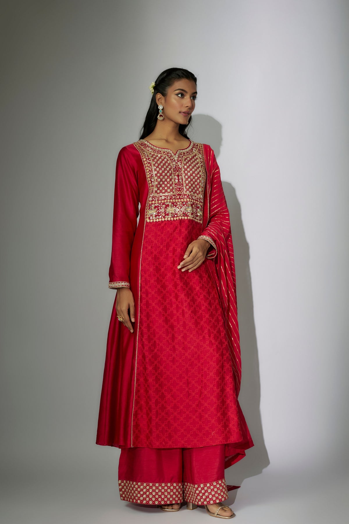 Cherry Red Embroidered Kurta Set