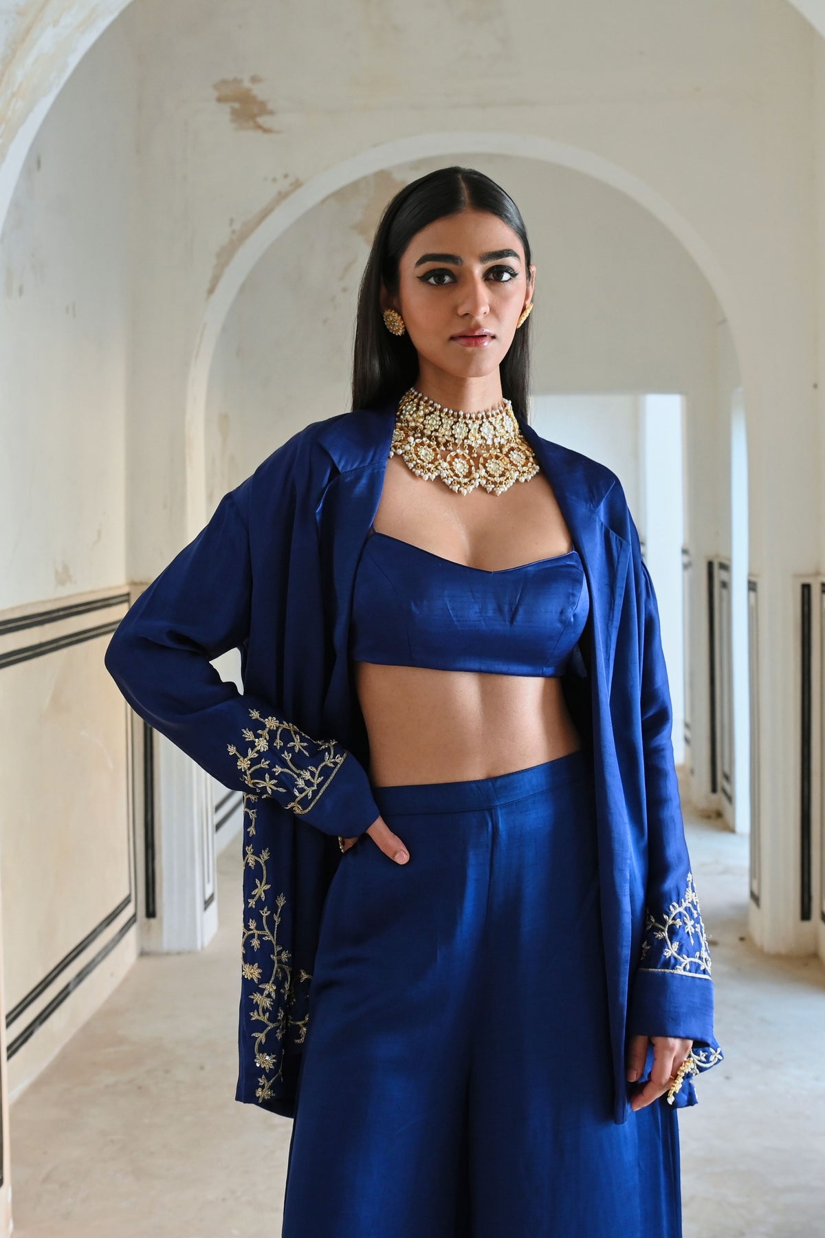 Royal Blue Embroidered Palazzo Set