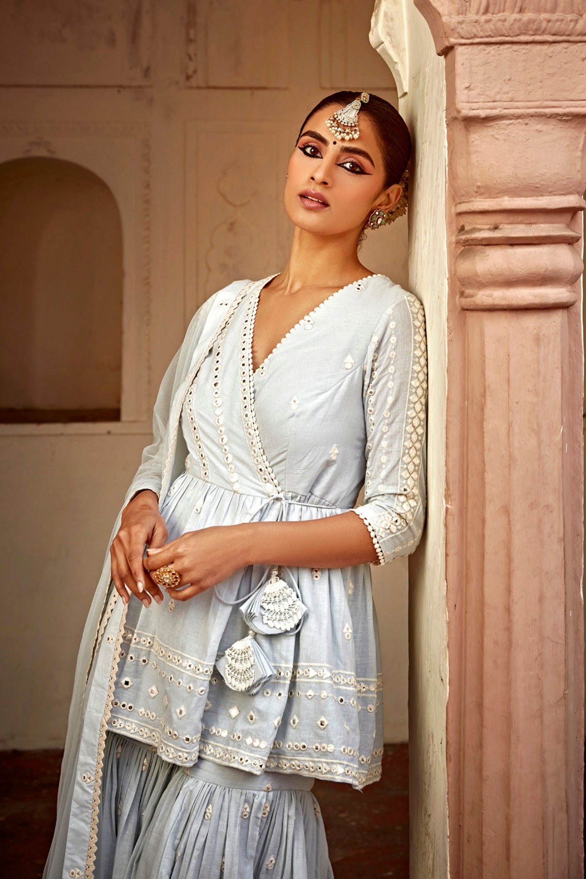 Ice Blue Three Sharara Set