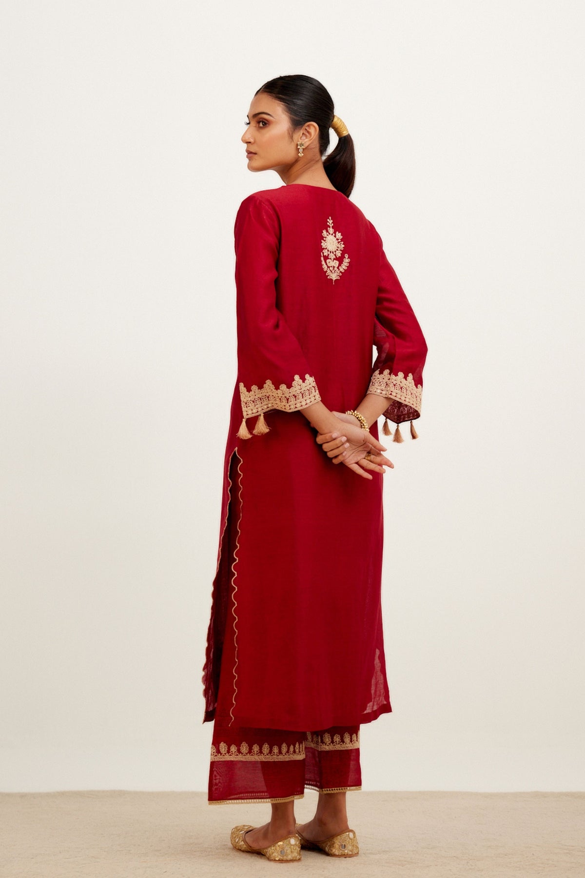 Maroon Dori Embroidered Kurta Set