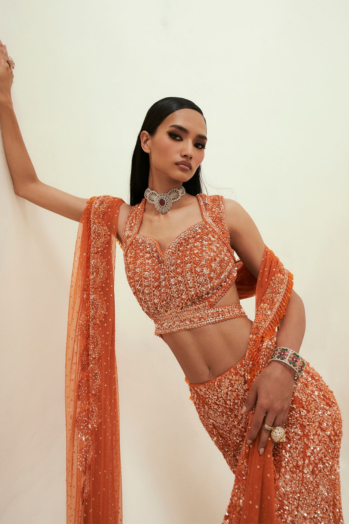 Orange Sara Lehenga set