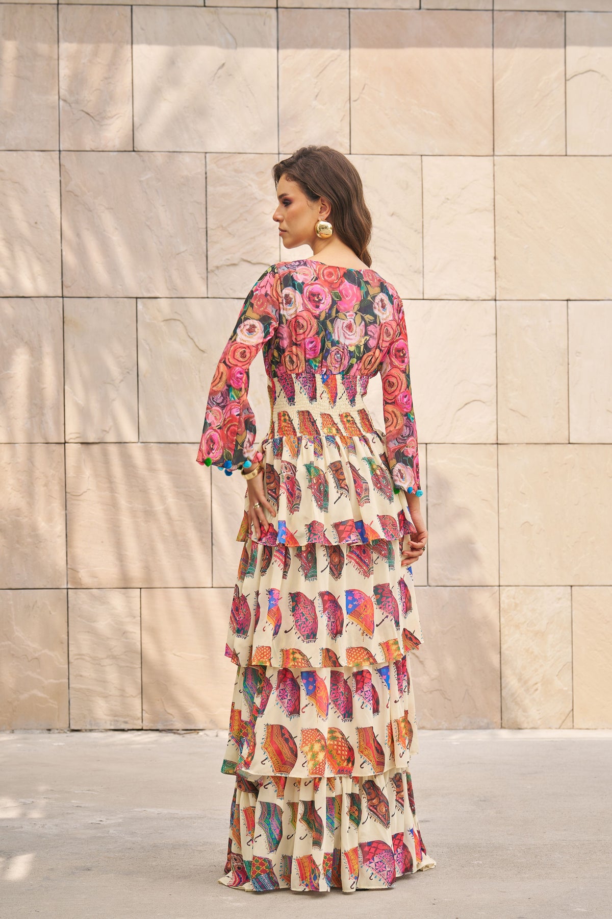 Umbrella Printed Tier Maxi Dress