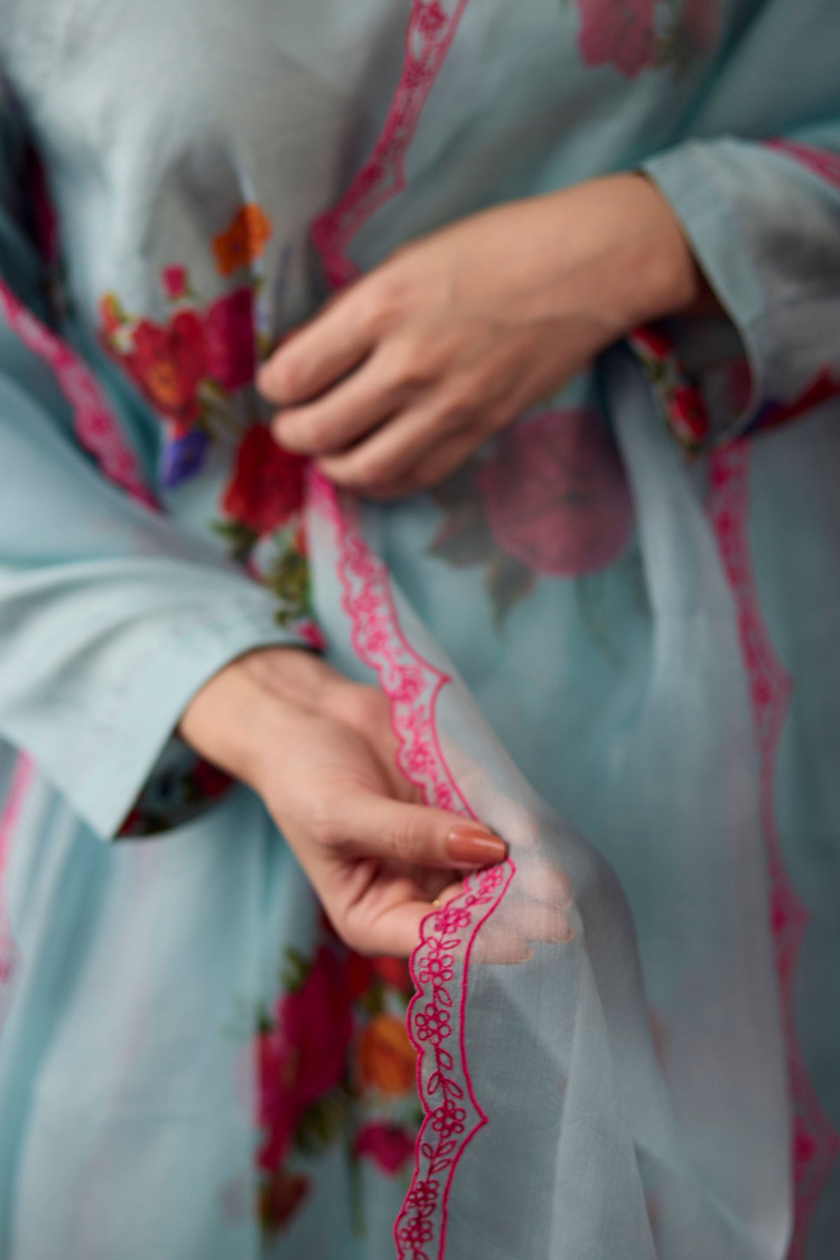 Ethereal Ice Blue &amp; Pink Dupatta