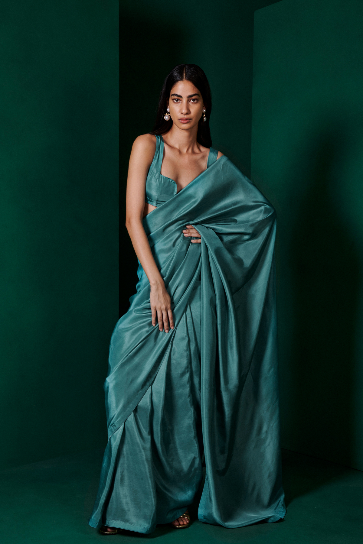 Handwoven Teal Blue Silk Sari