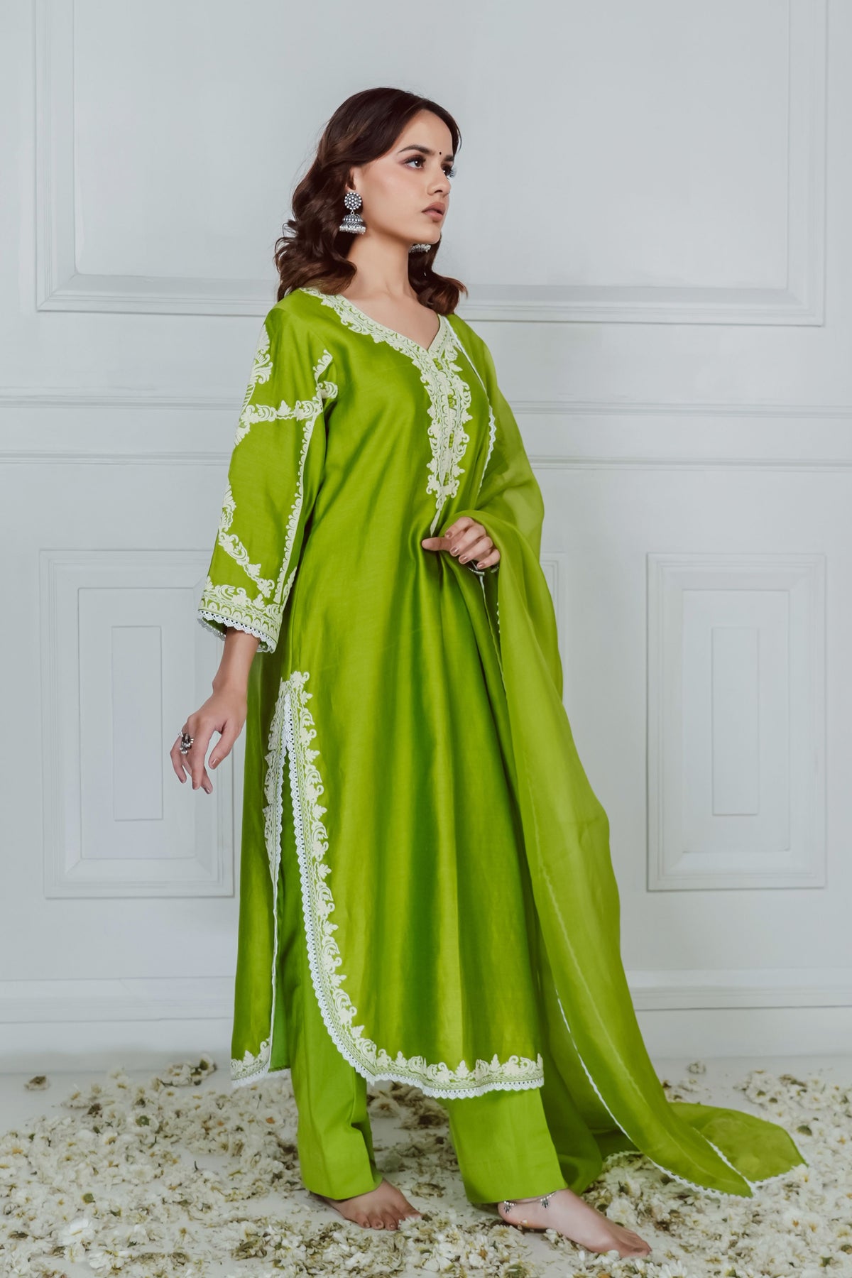 Chanderi Green Kurta Set