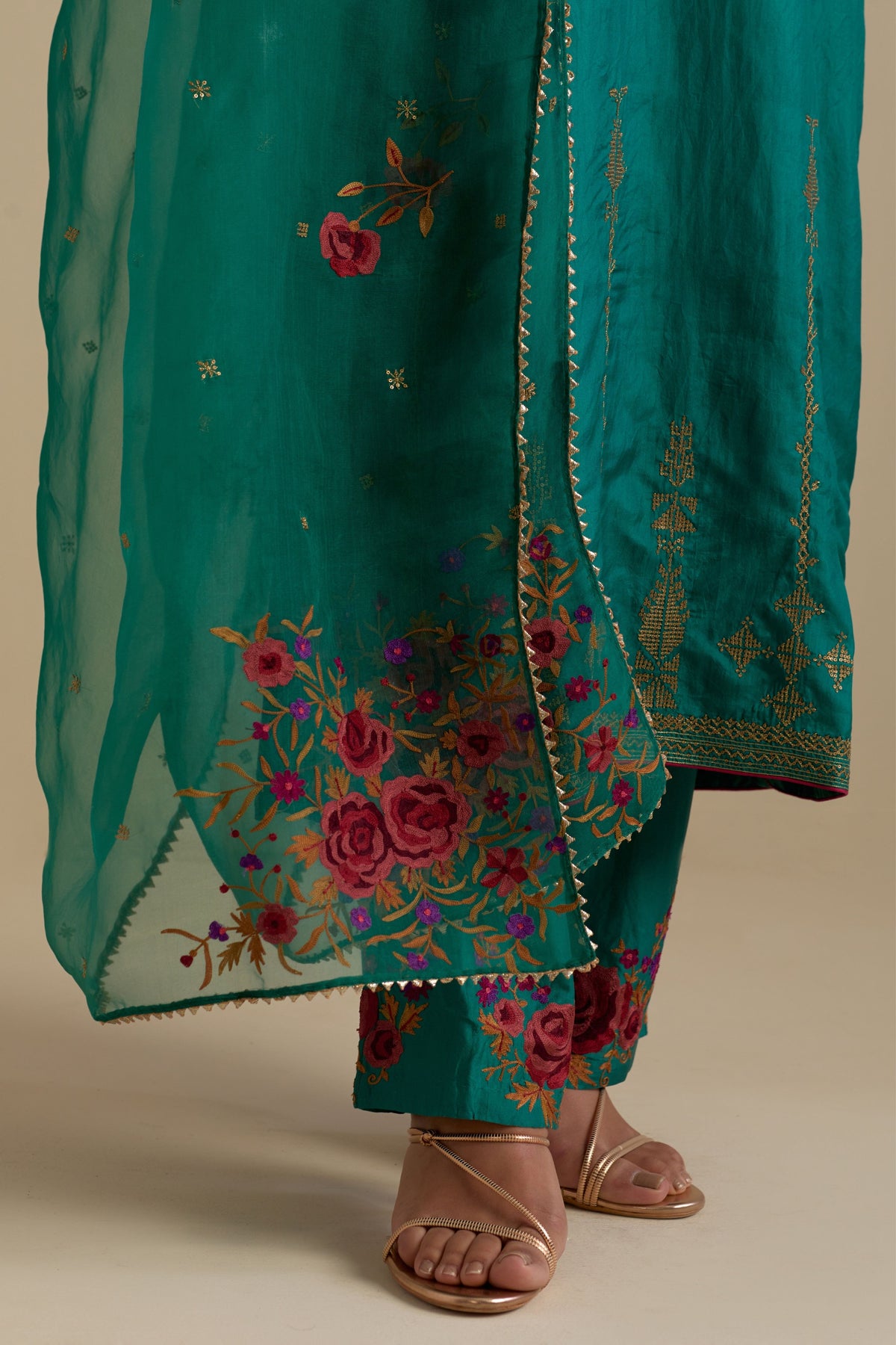 Persian Green Silk Straight Kurta Set