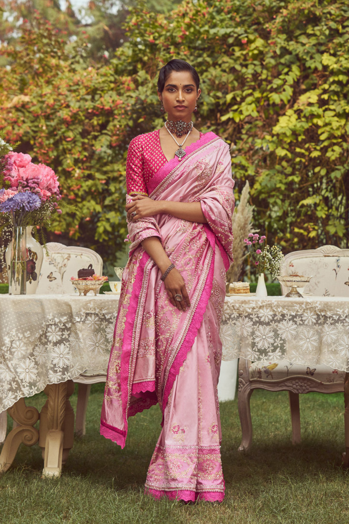 Lavender Pink Zari Handloom Sari