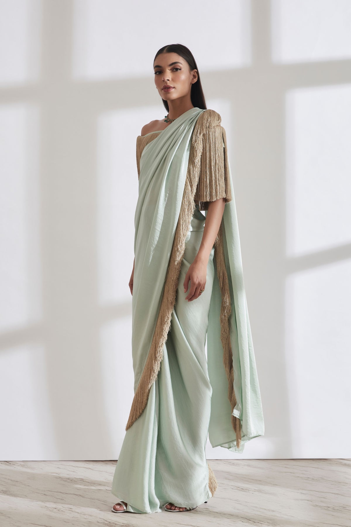 Noor Fringe Green Sari