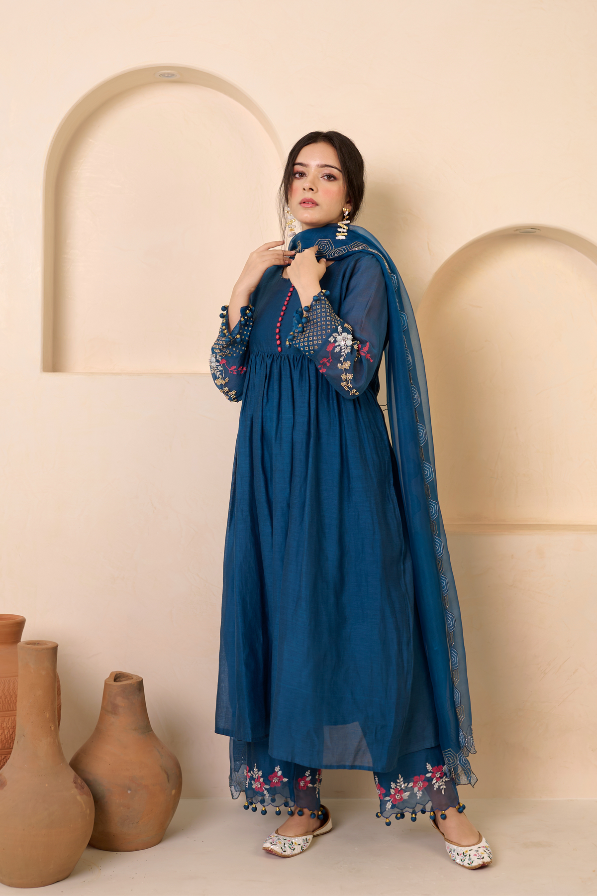 Sapphire Blue Organza Kurta Set