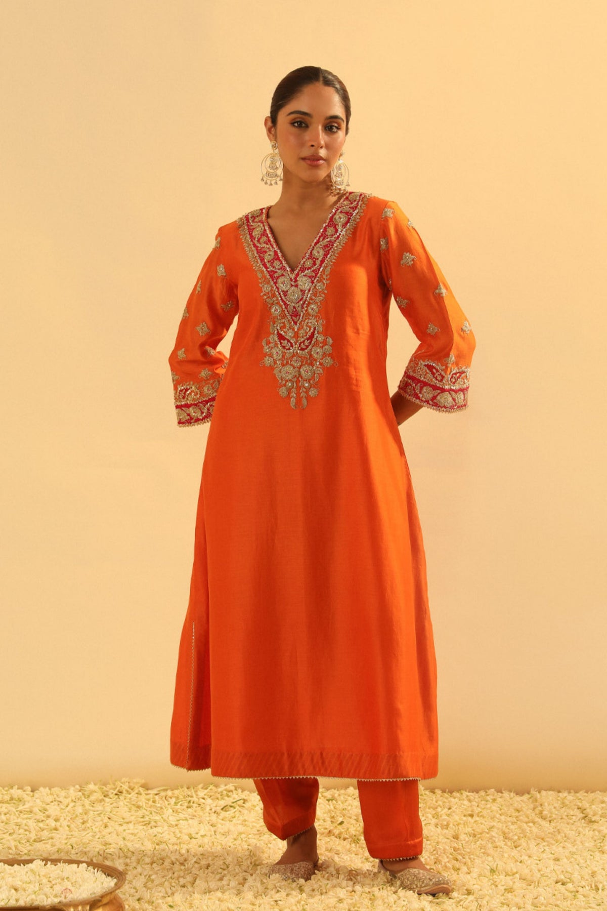 Alima Orange Long A-line Chauga With Salwar