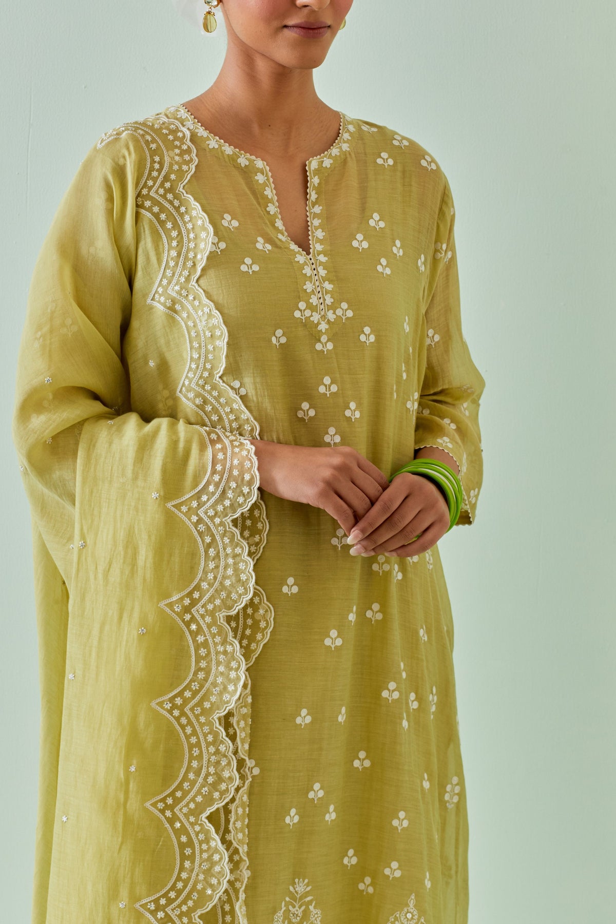 Green Kalidar Embroidered Kurta Set