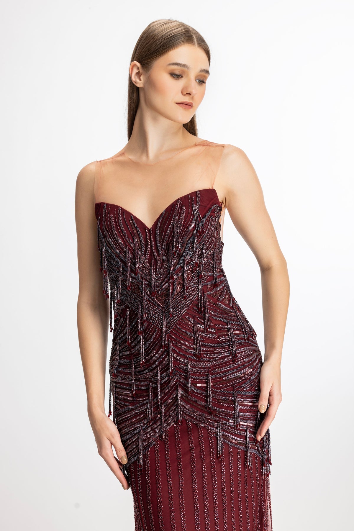 Beaded Burgundy Gown