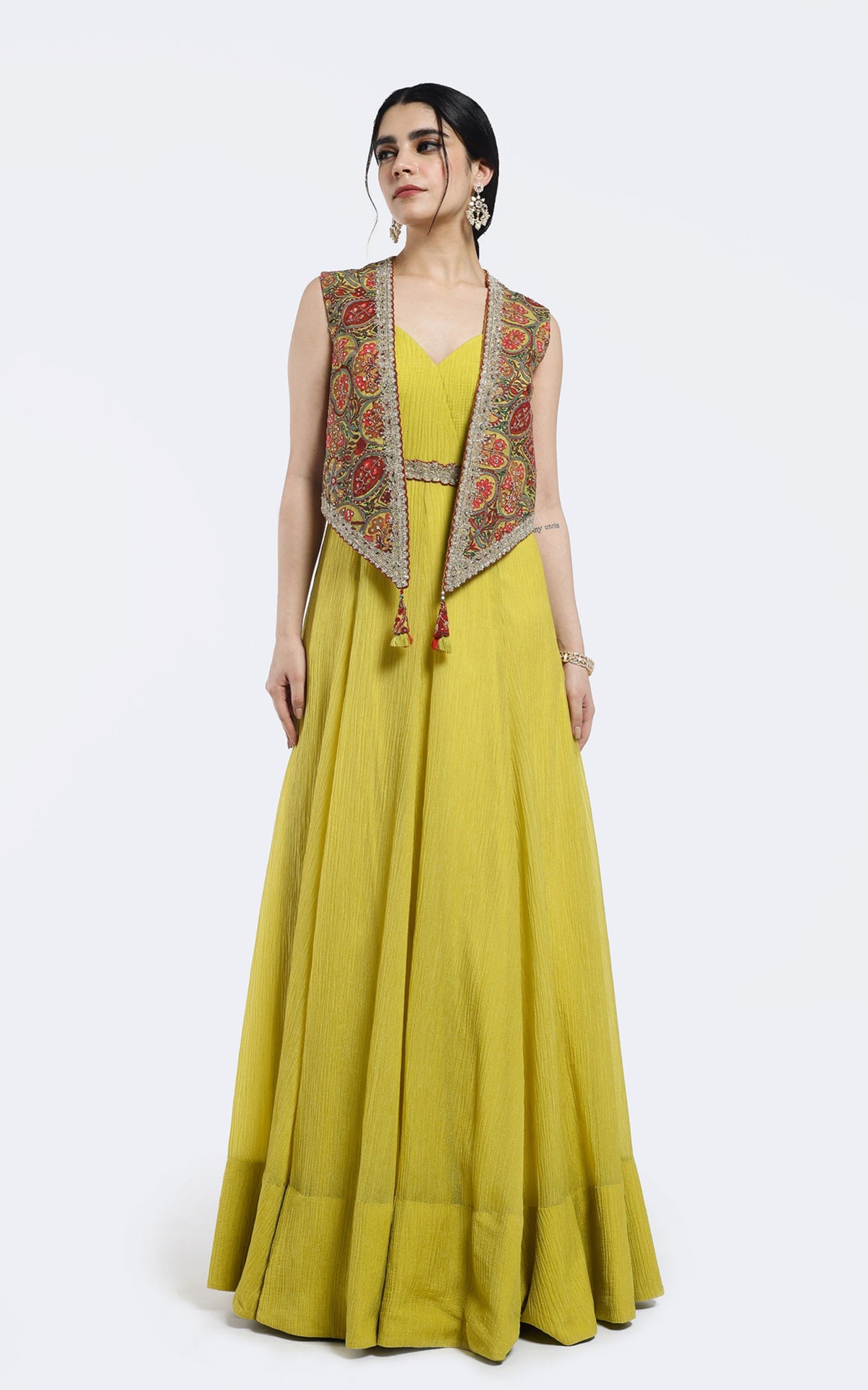 Sleeveless gown with Indo-Western Jacket