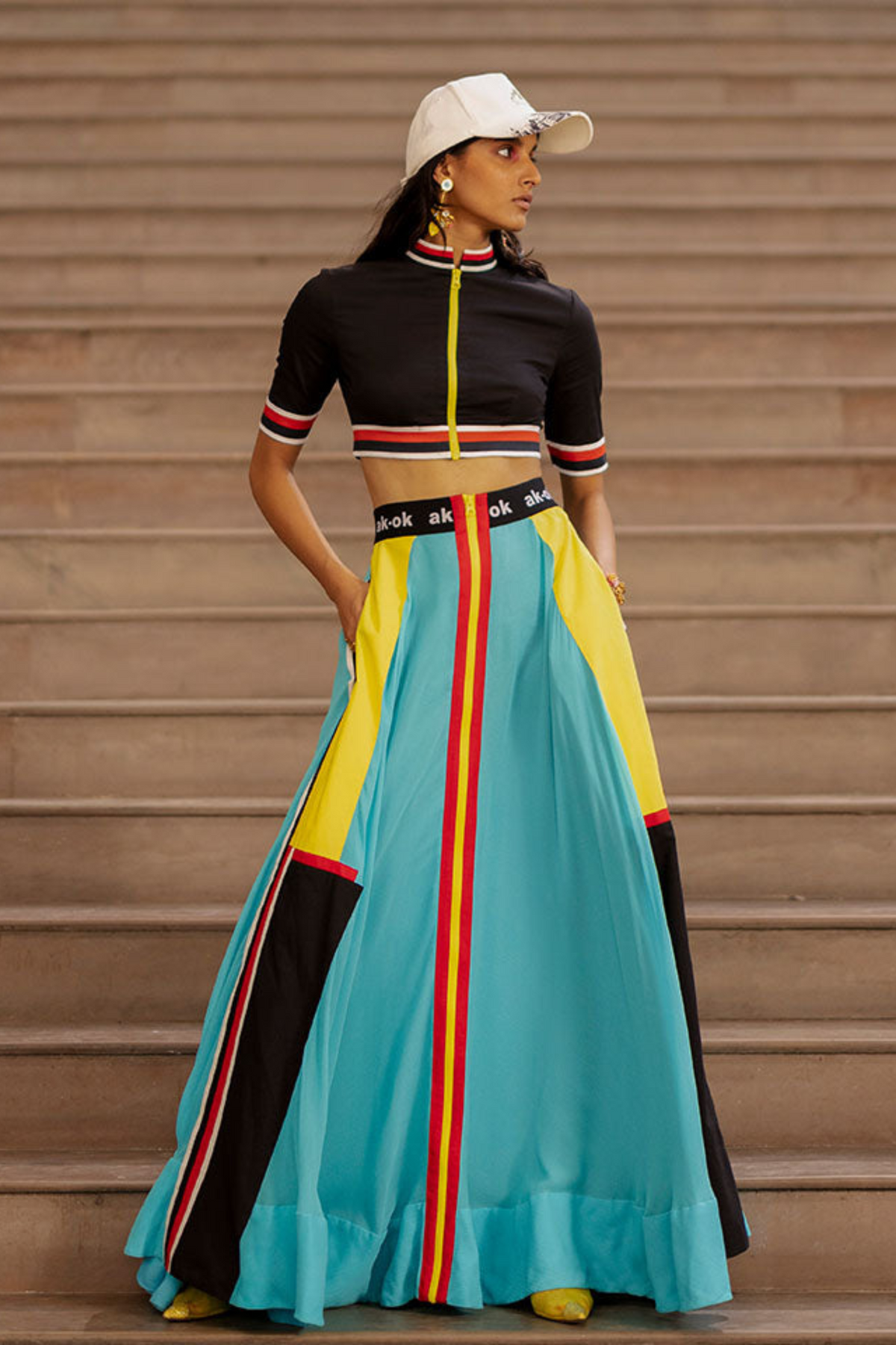 Lehenga Skirt And Top With Sporty Detail