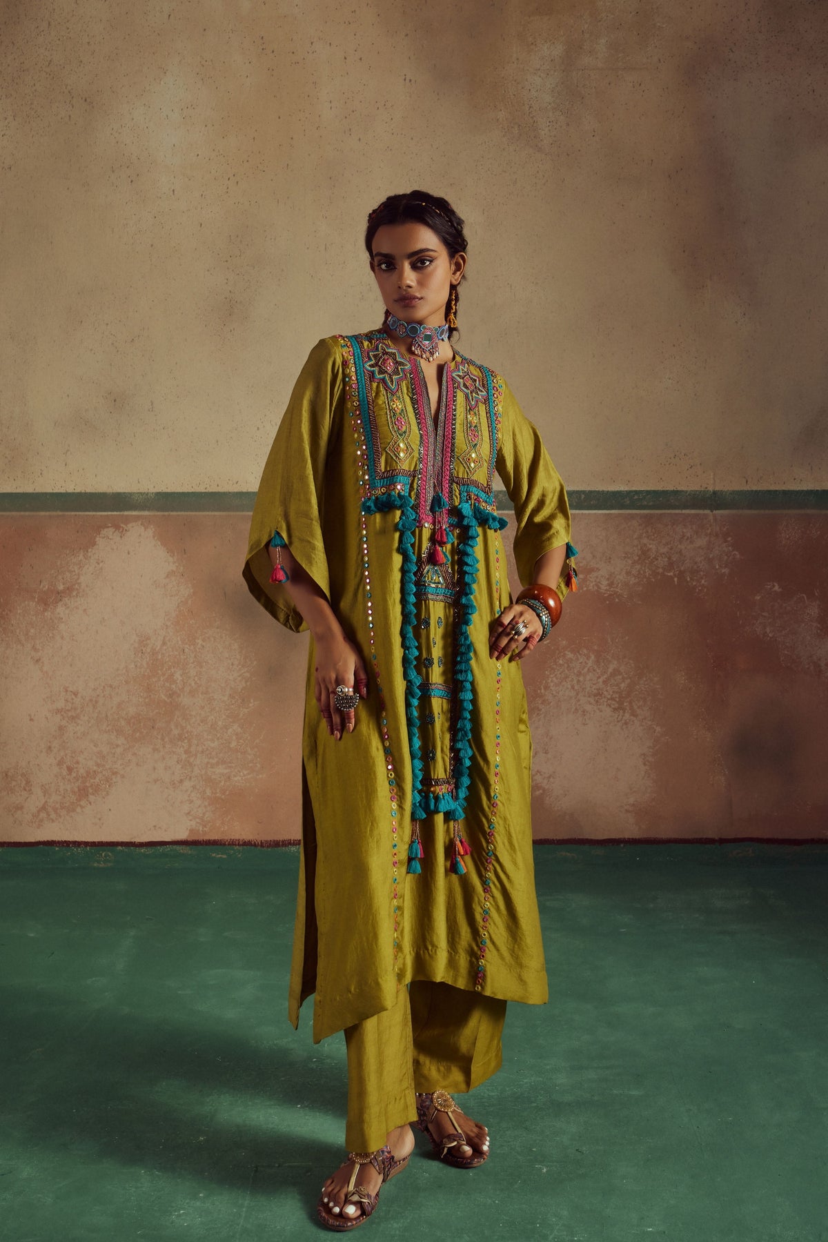 Green Embroidered Jhola Kurta Set