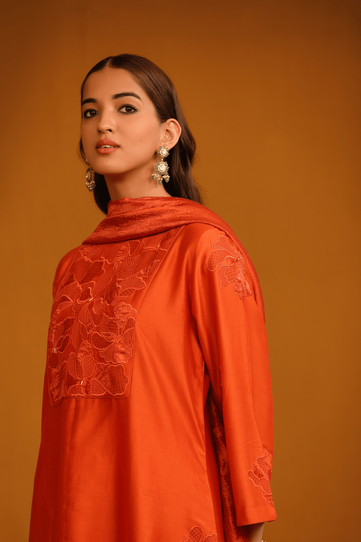 Nafeesa Applique Orange Suit Set