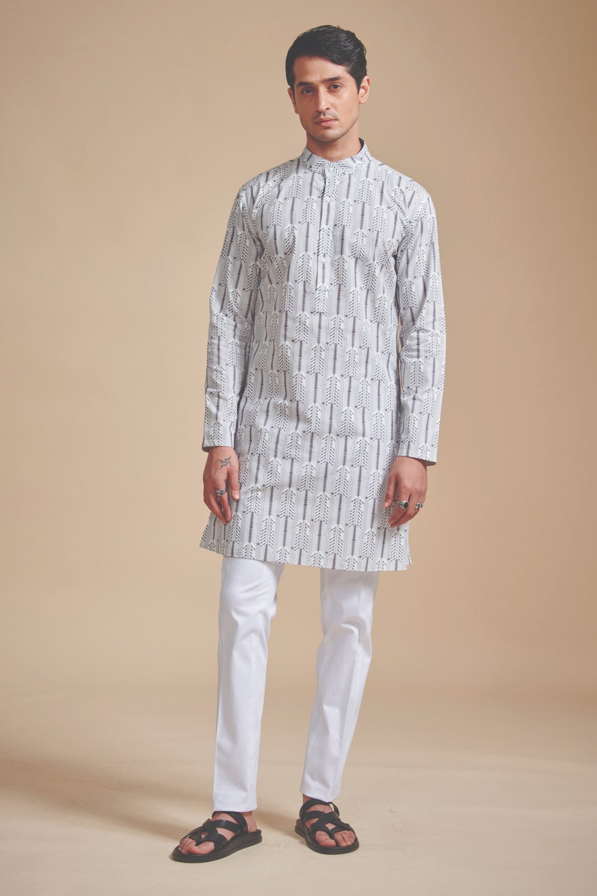 The Black &amp; White Printed Kurta