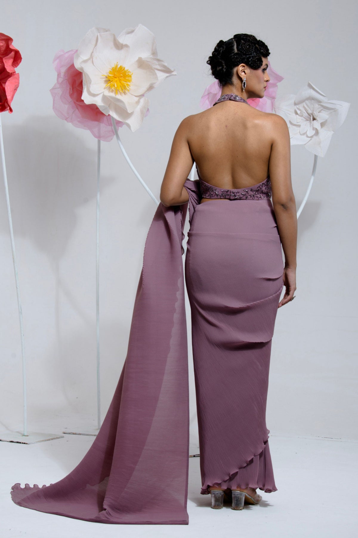 Pre-draped Mauve Pleated Saree