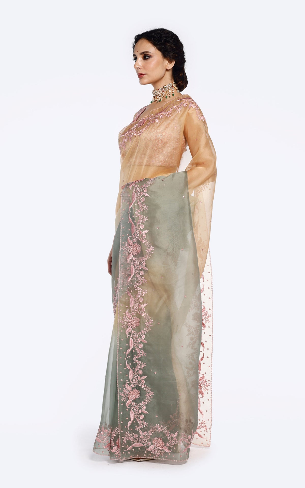 Floral edged Gradient Ombre saree