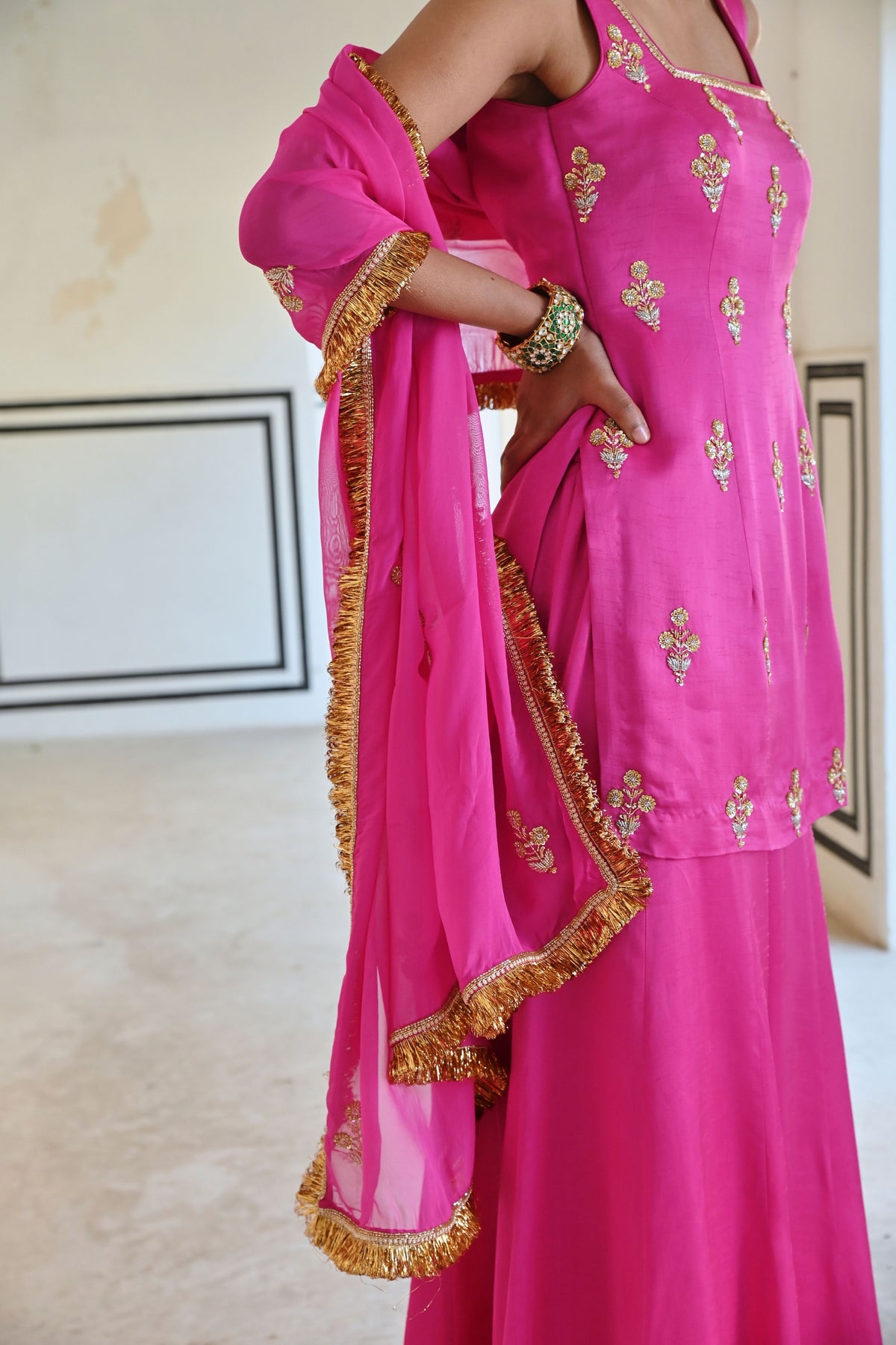 Bright Pink Embroidered Kurta Set