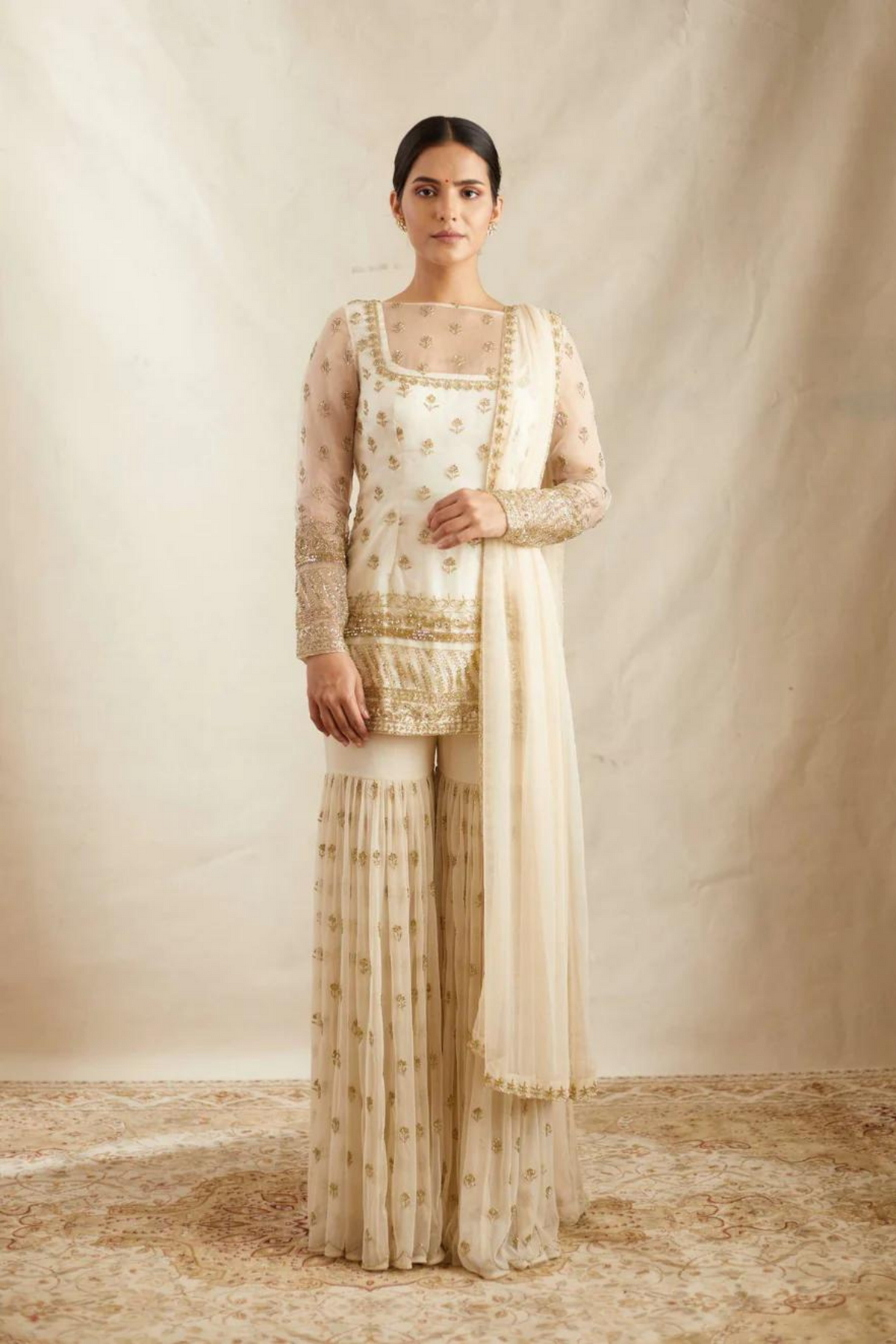 Off White Kurti With Sharara