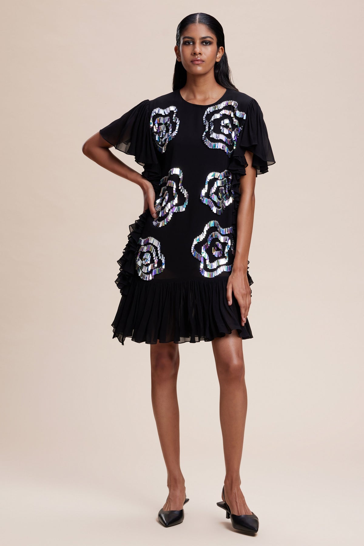 Black Midi Ruffle Dress