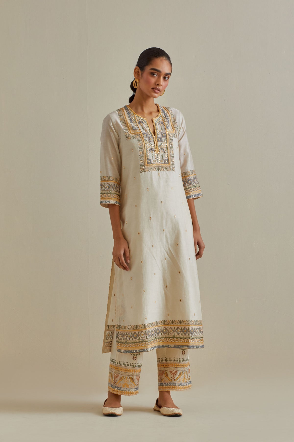 Yellow Chanderi Straght Kurta Set