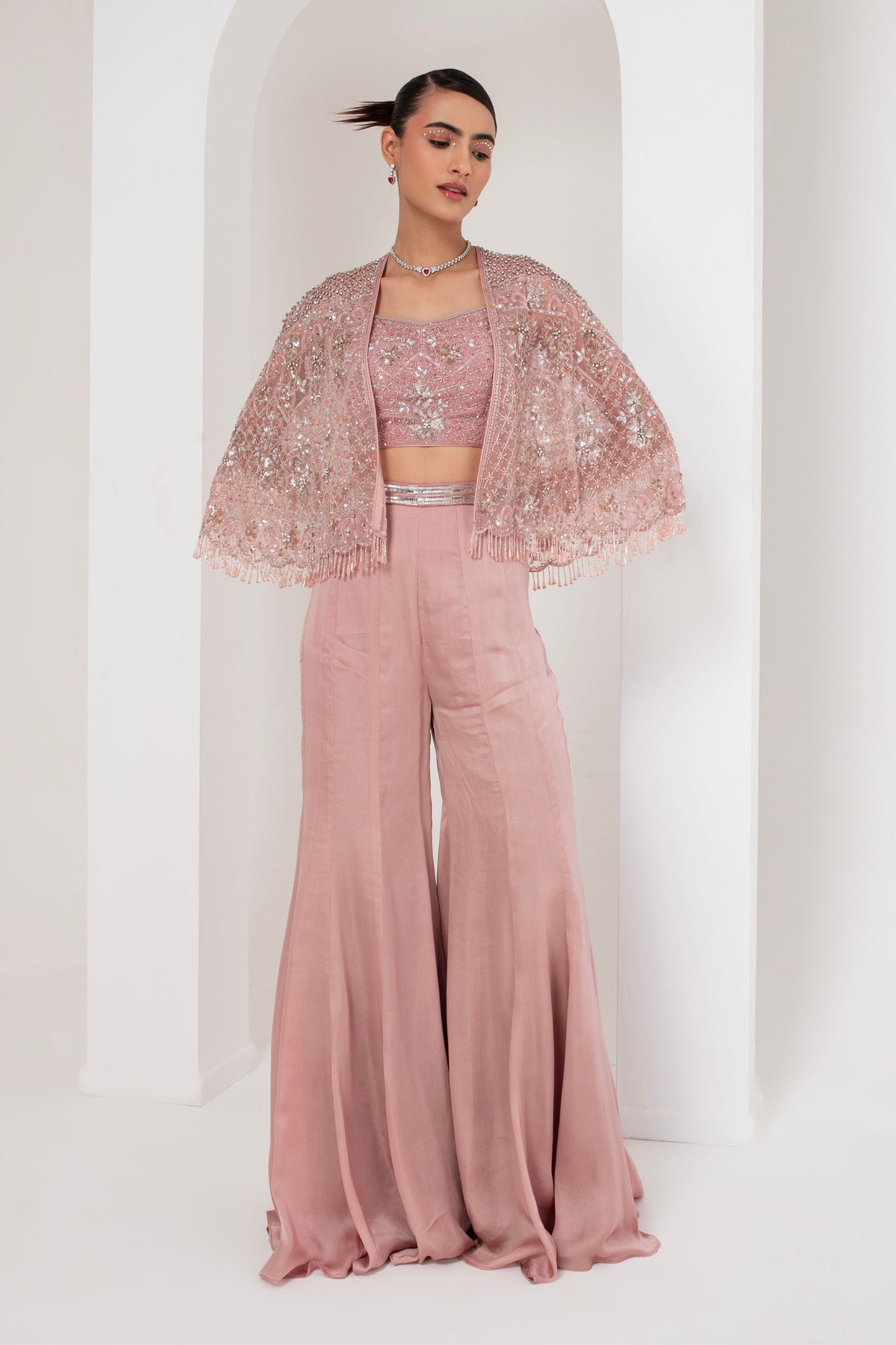 Pastel Pink Cape With Sharara