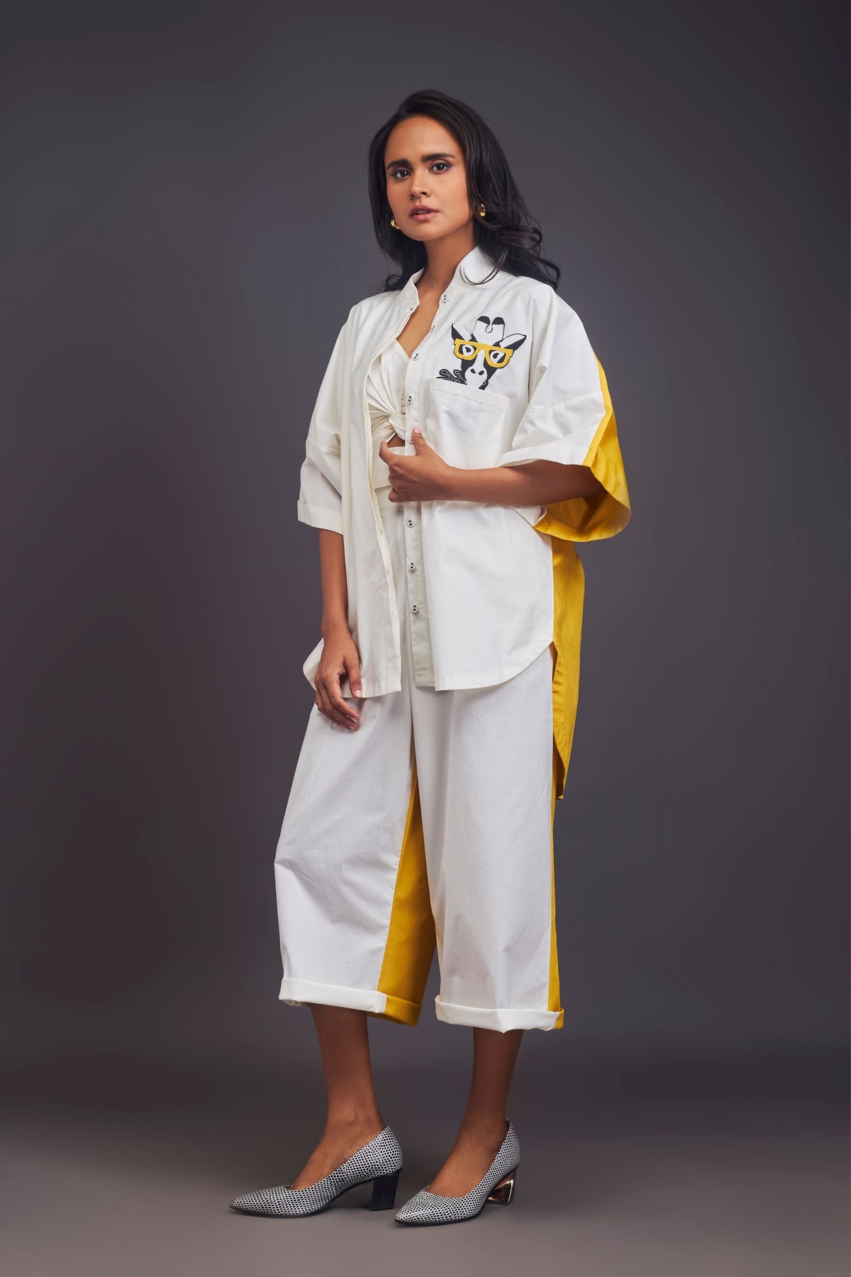 White and Yellow Oversized Co-ord Set