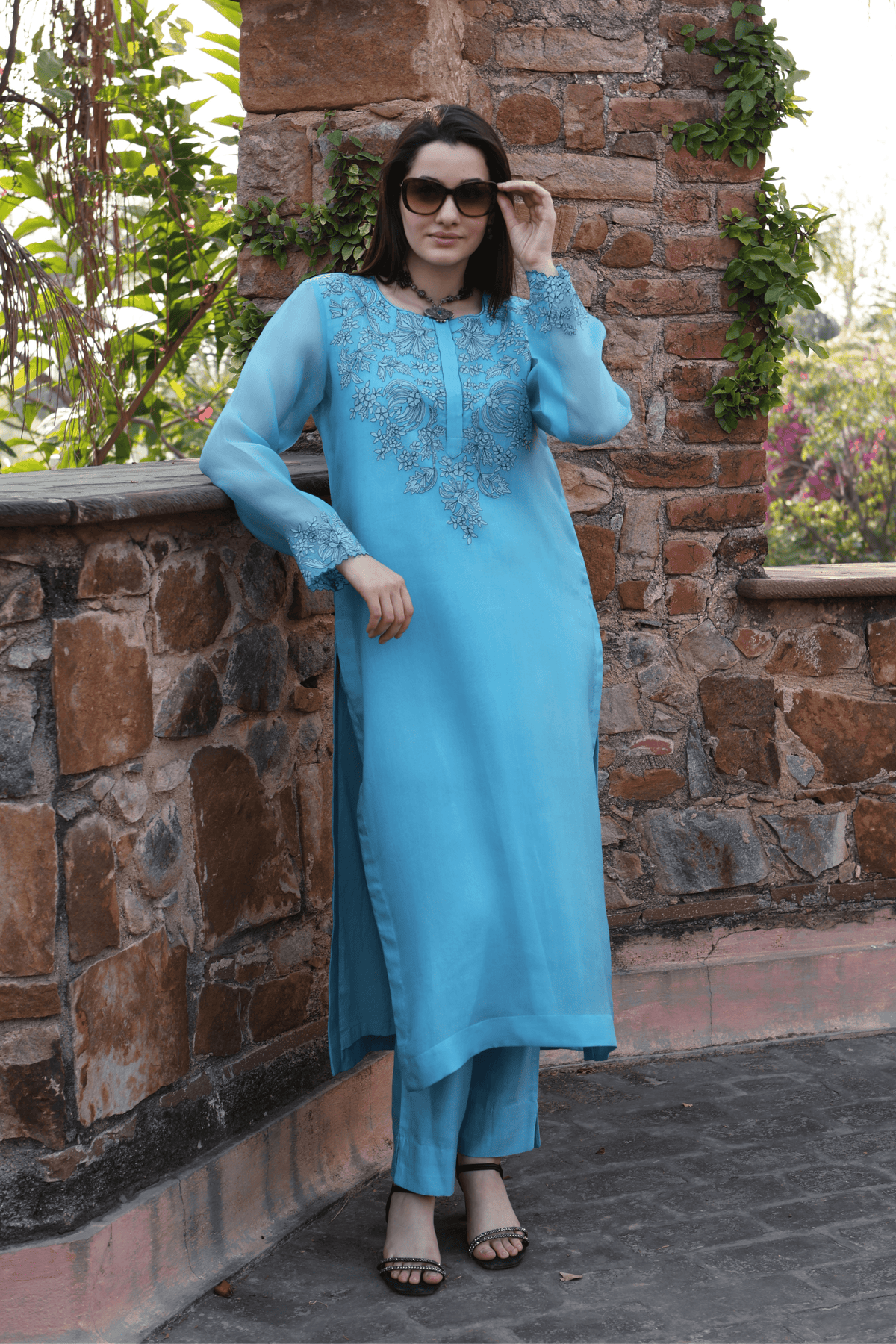 Sky Blue Embroidered Kurta And Pant