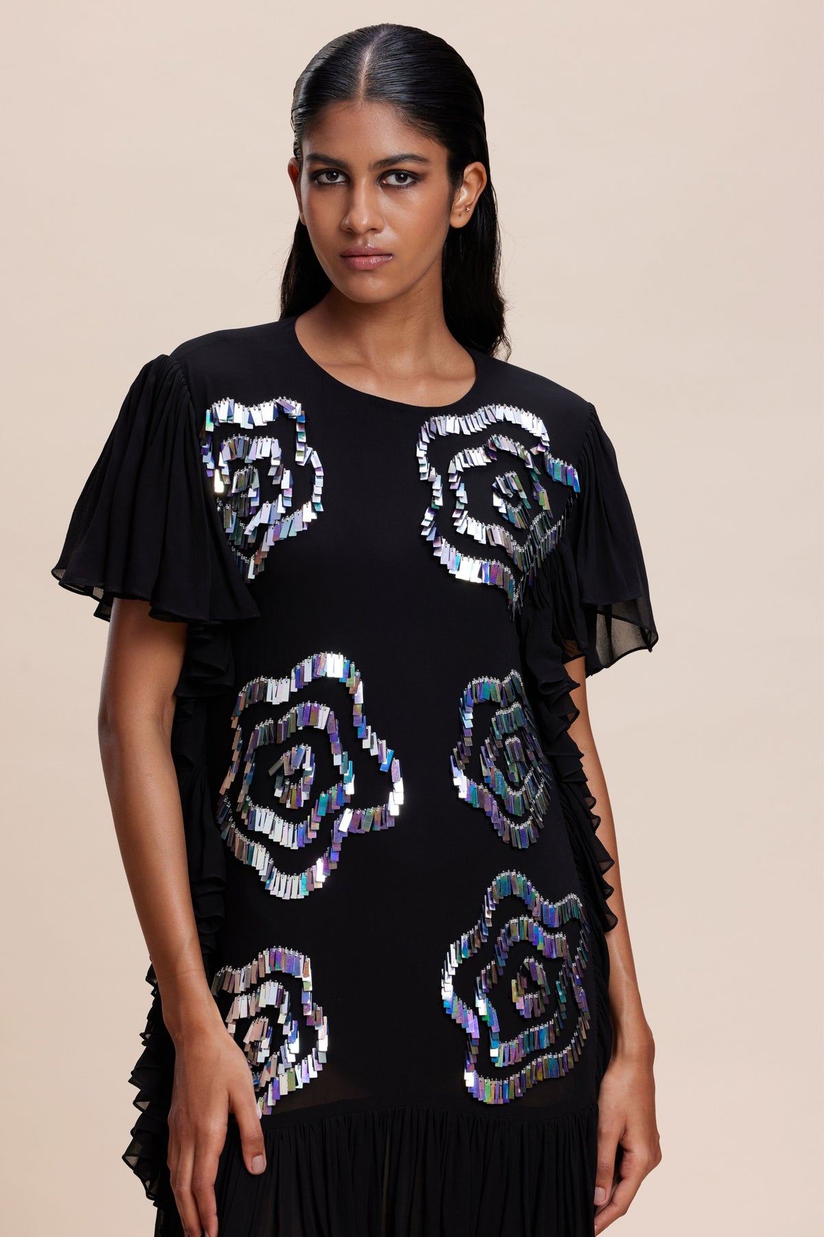 Black Midi Ruffle Dress