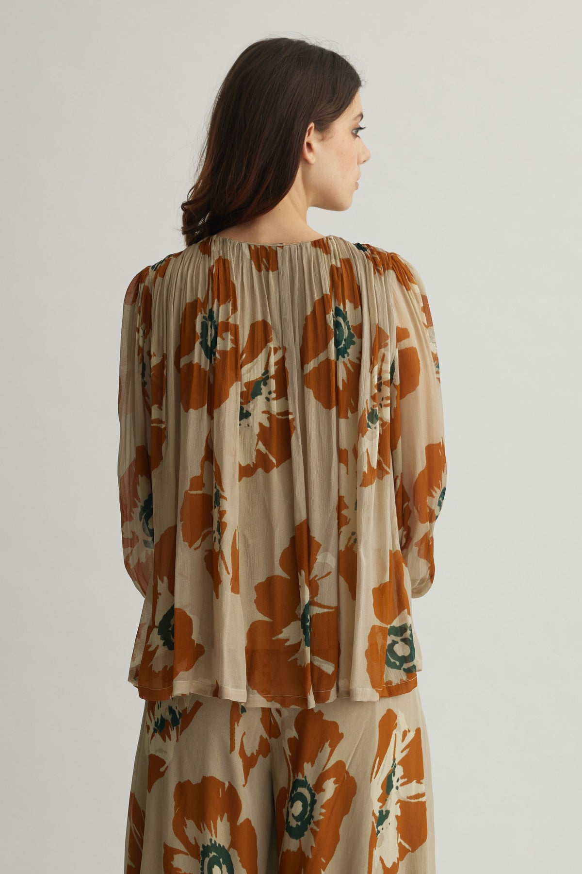 Rust Floral Pleated Top