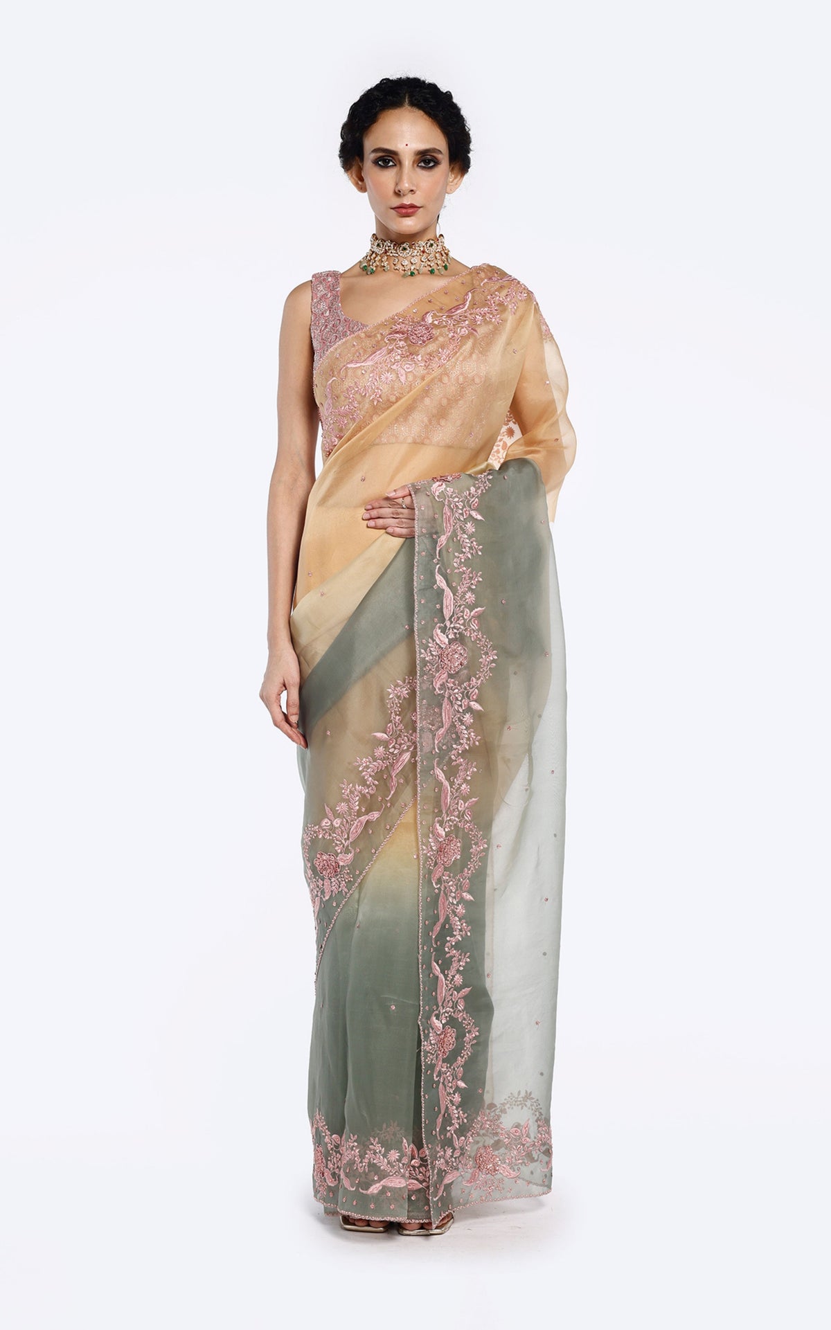 Floral edged Gradient Ombre saree