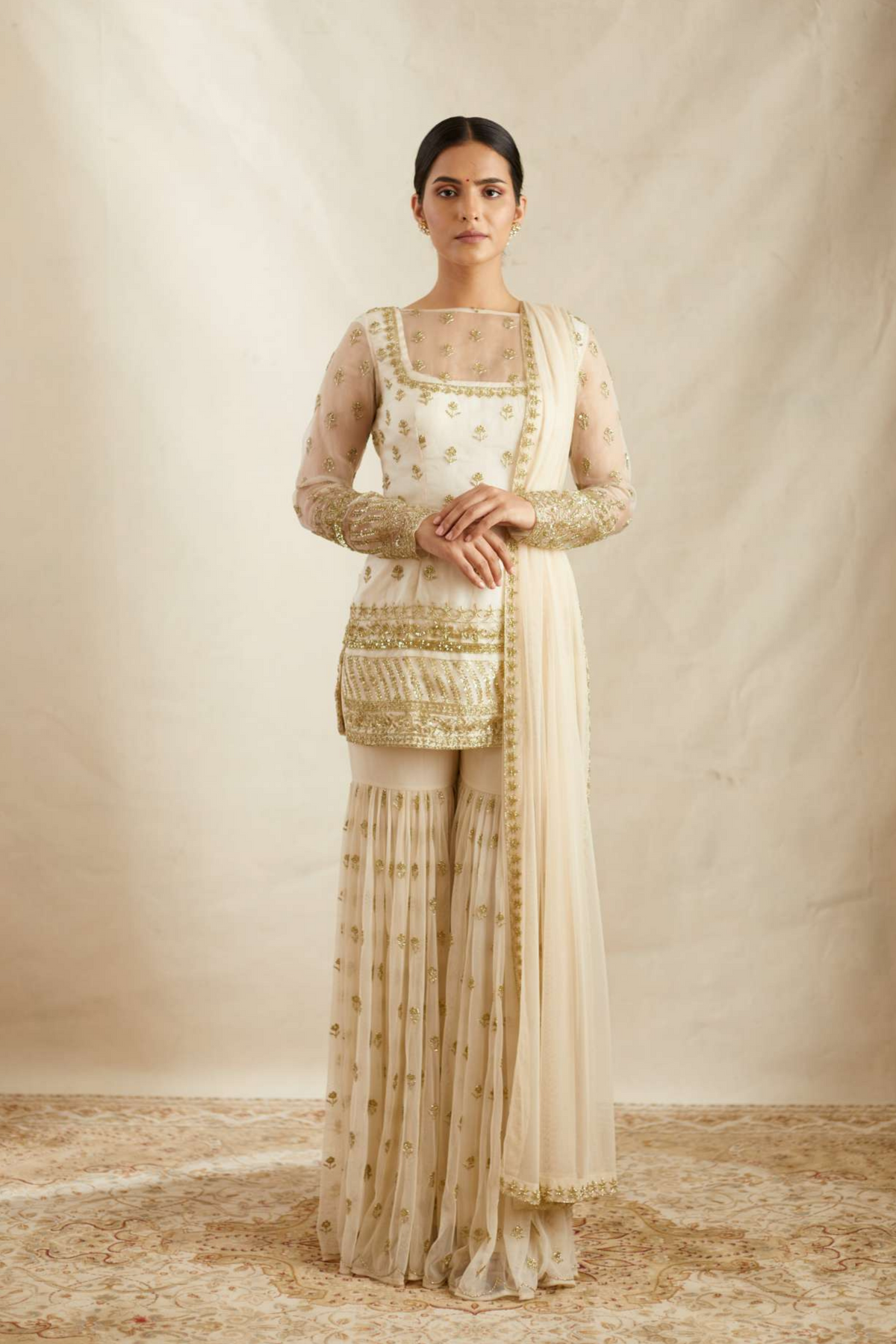 Off White Kurti With Sharara