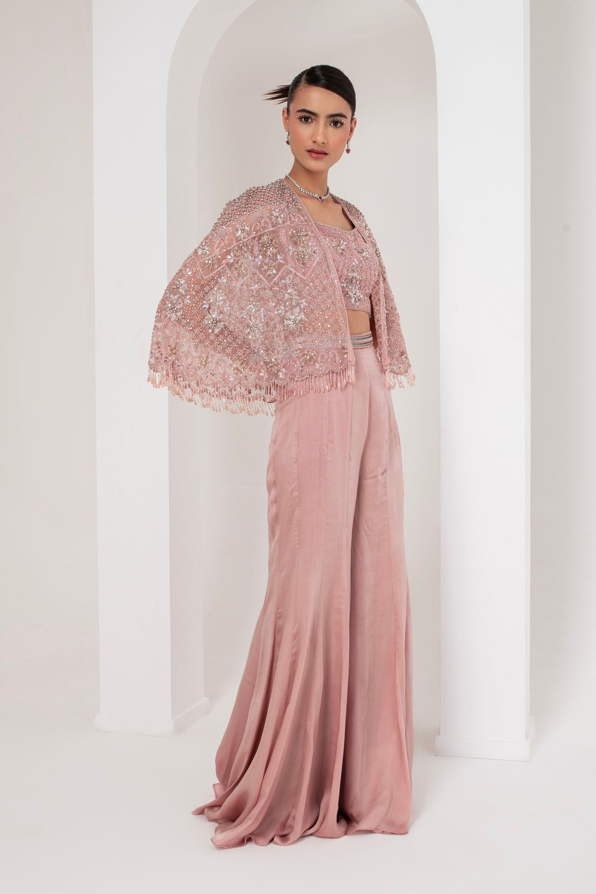 Pastel Pink Cape With Sharara