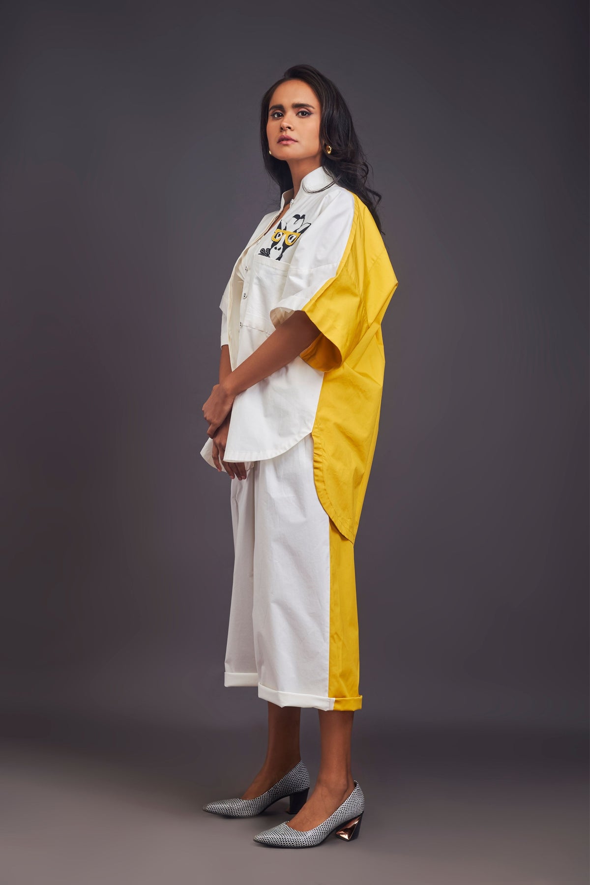 White and Yellow Oversized Co-ord Set