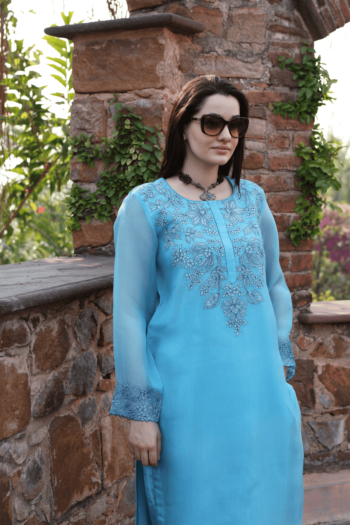 Sky Blue Embroidered Kurta And Pant