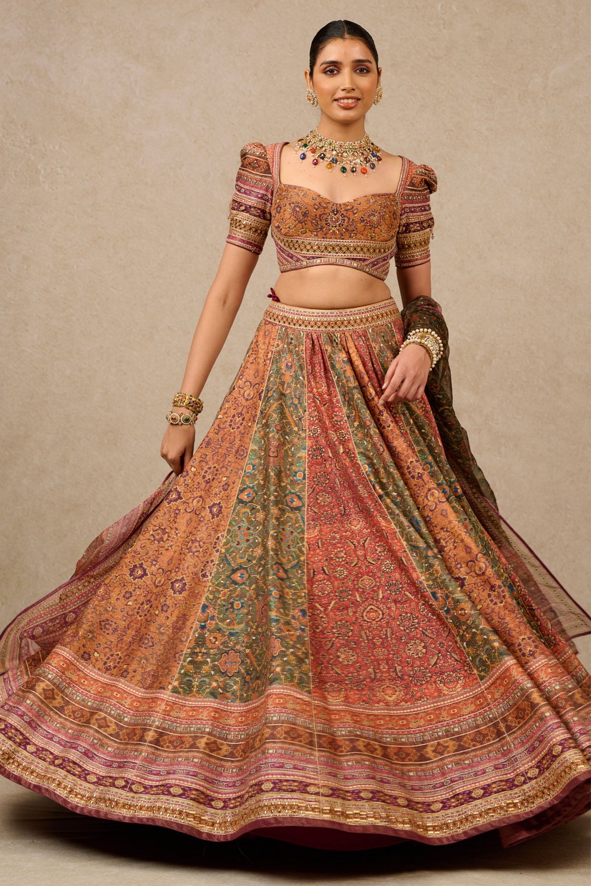 Multicolour Printed Chanderi Lehenga