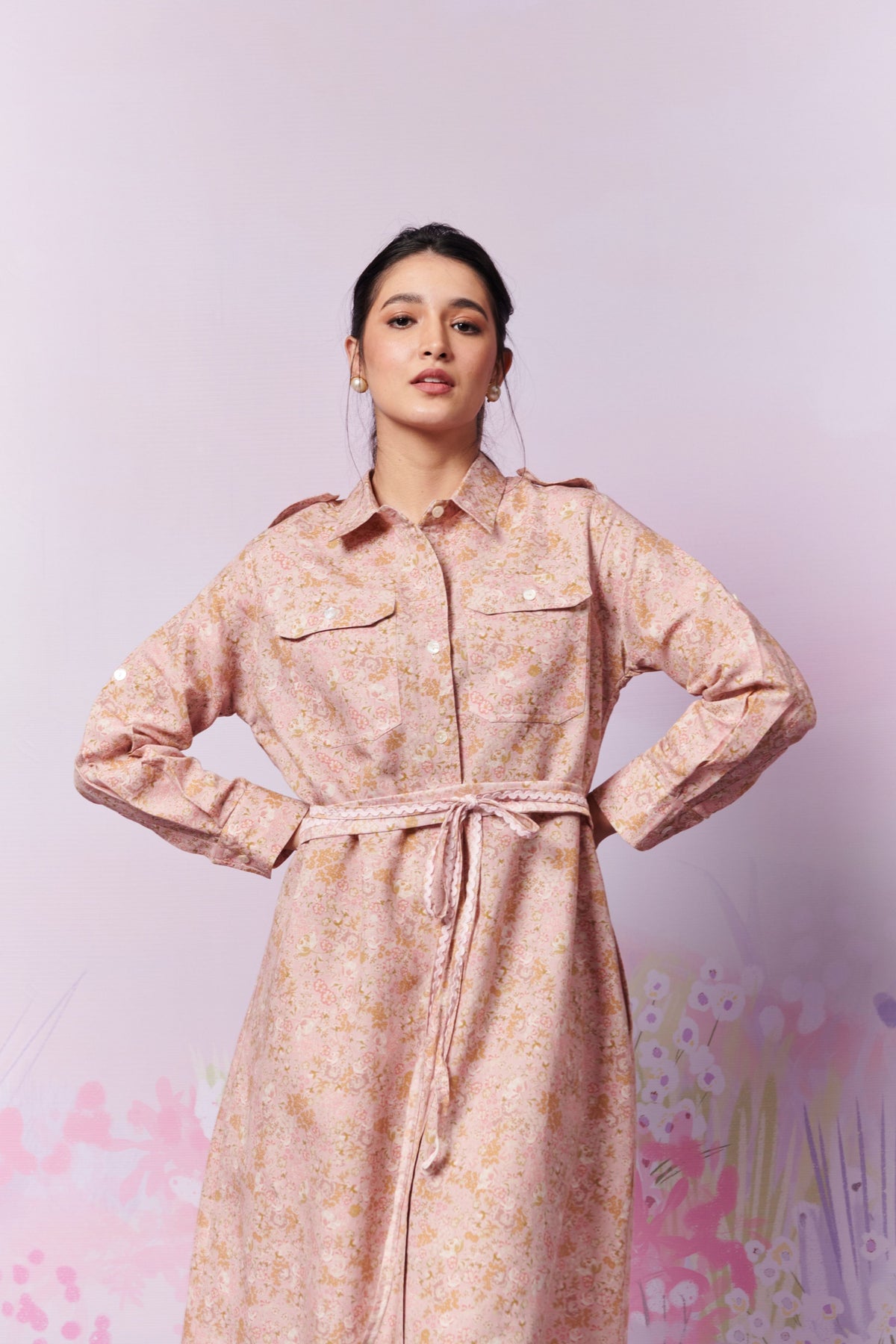 Petite Blooms Long Shirt Dress