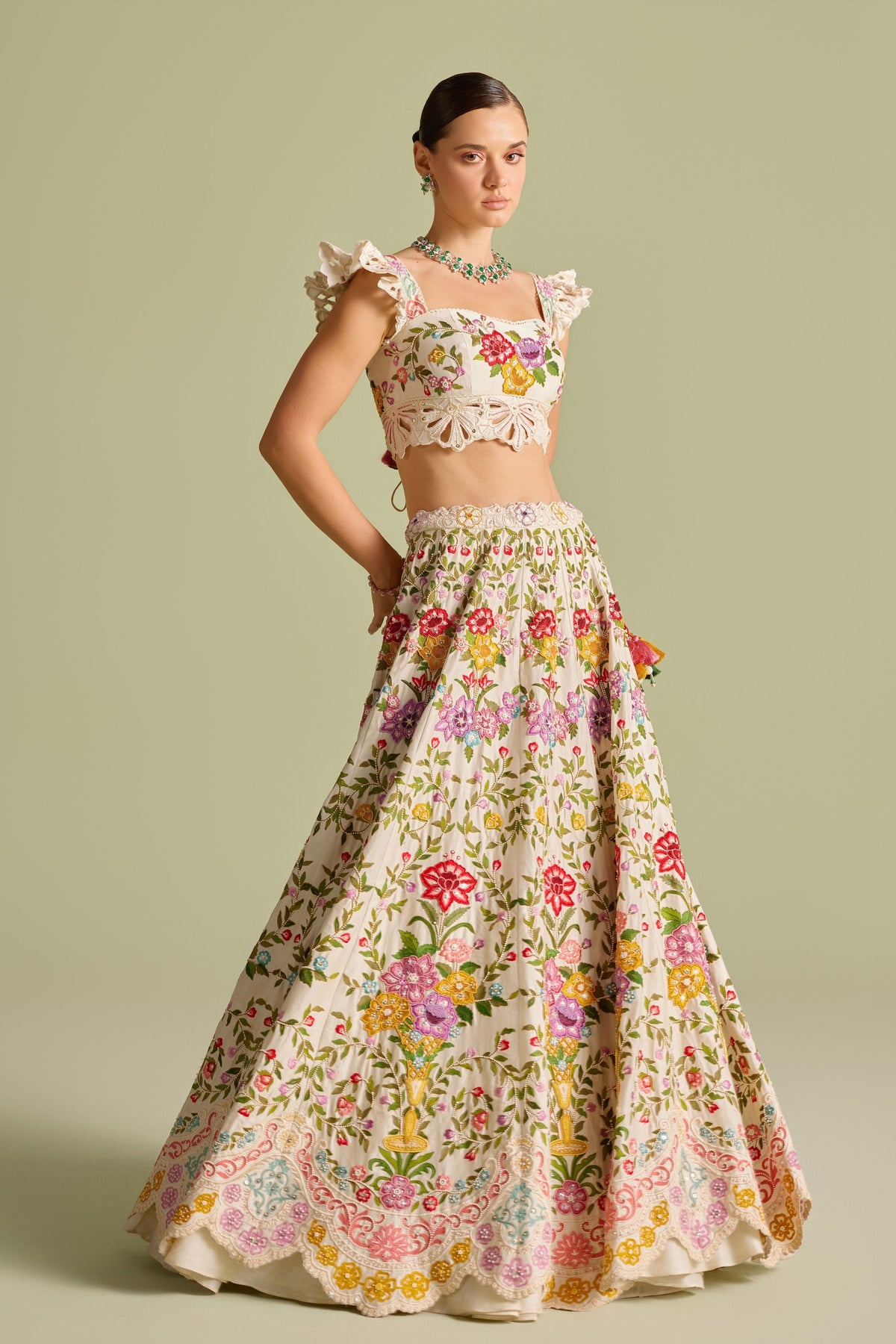 Multicolour Floral Threadwork Lehenga