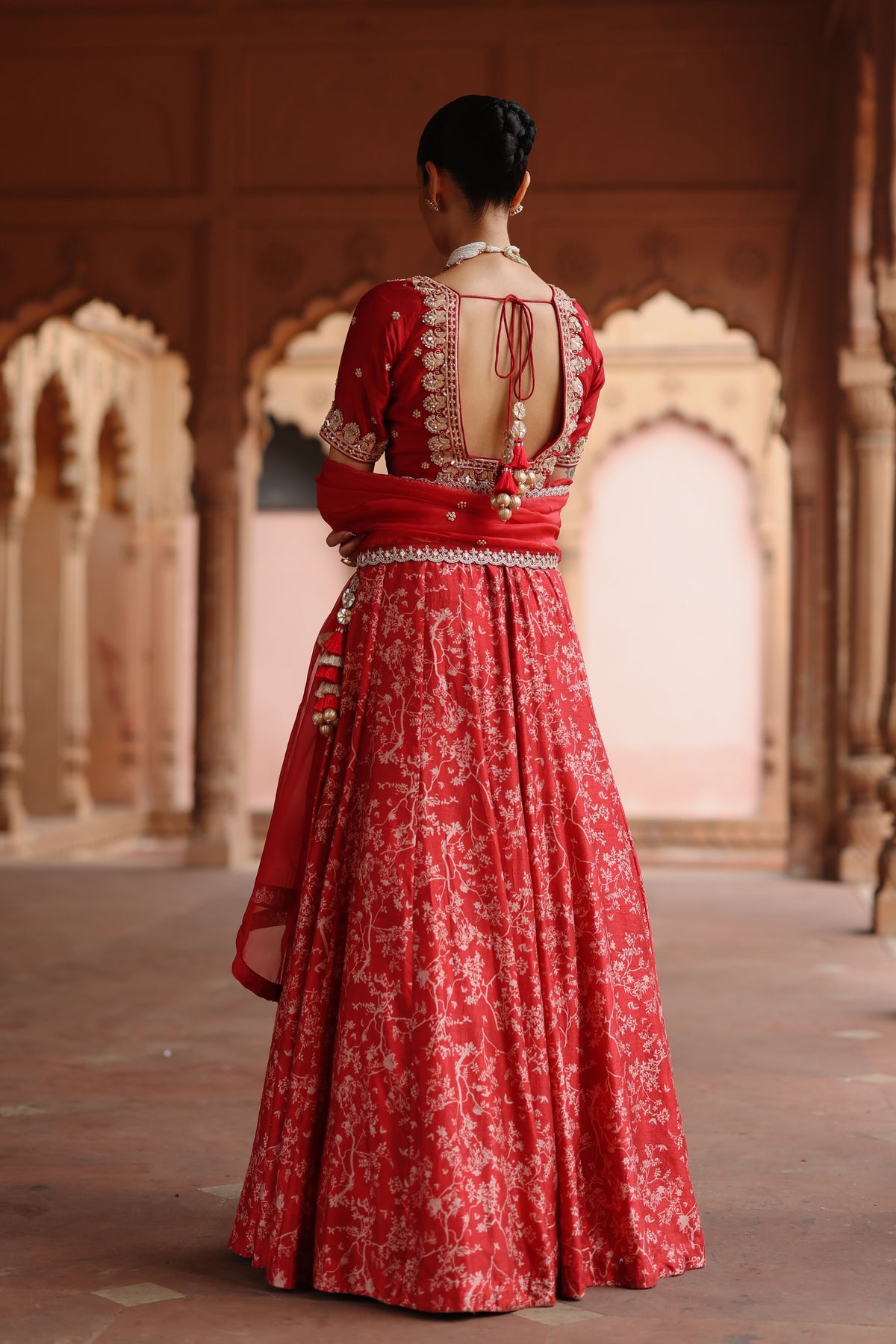 Rose Red Embroidered Lehenga Set