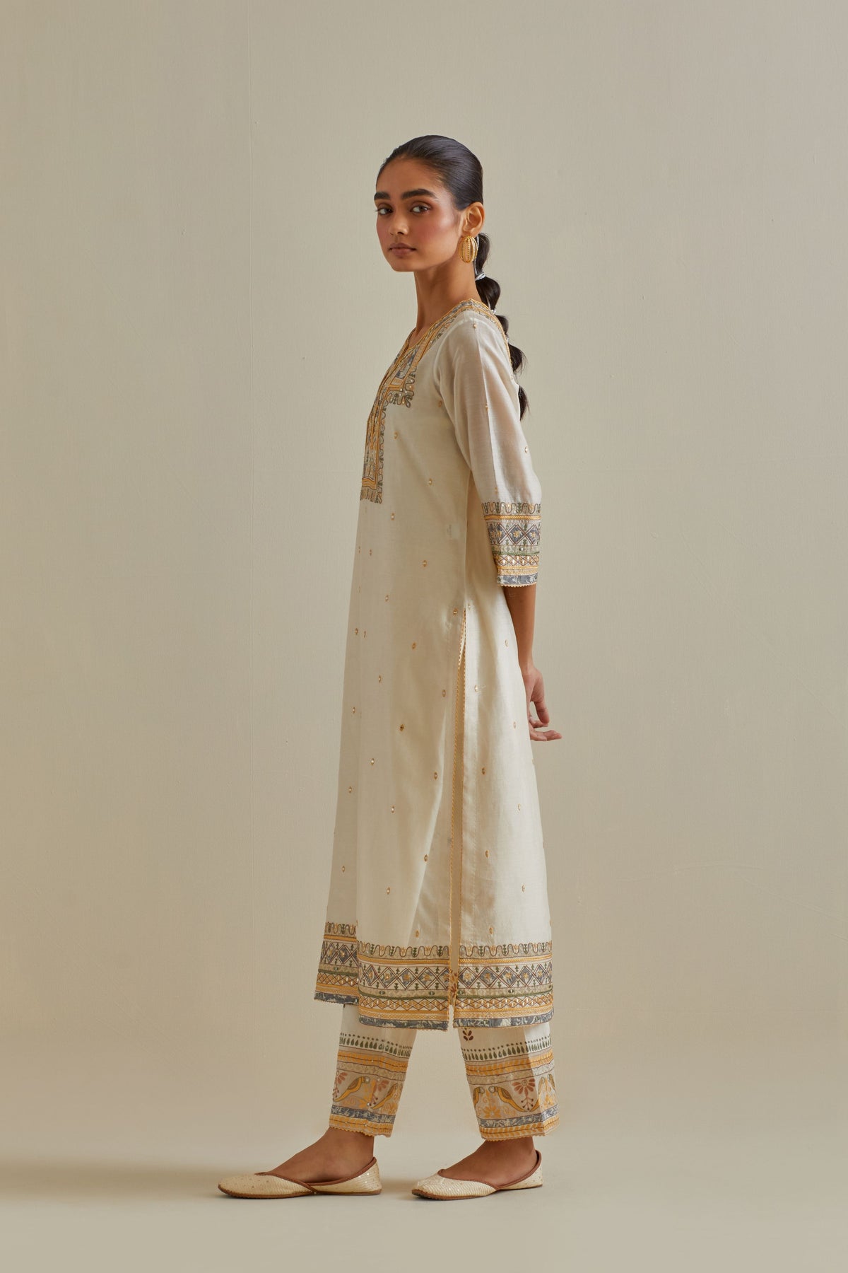 Yellow Chanderi Straght Kurta Set