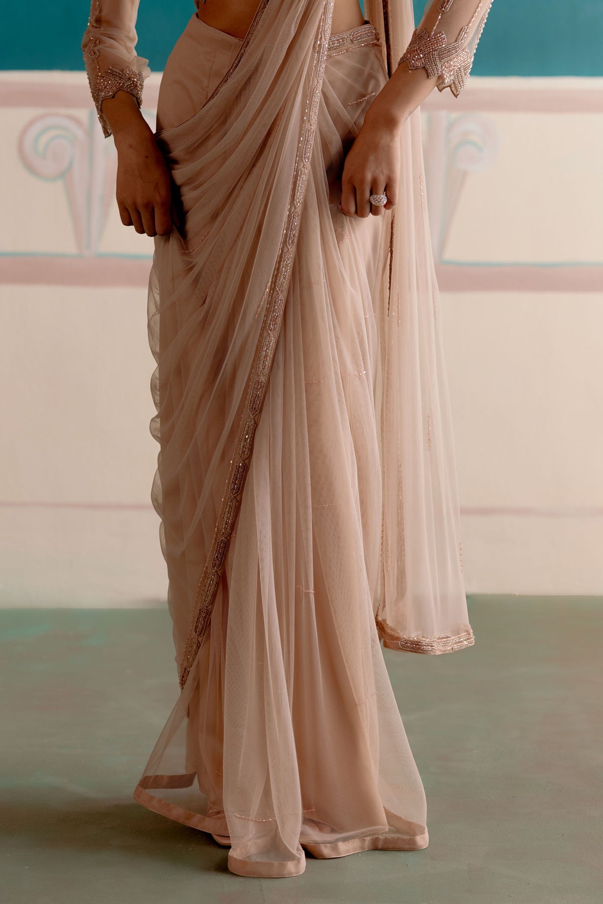 Champagne Chic Draped Saree